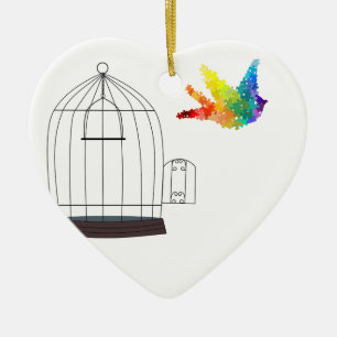 Cœur En Céramique Ornement d'oiseau de puzzle de sensibilisation sur