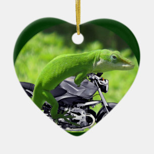 Cœur En Céramique Ornement du cavalier gecko hawaïen vert
