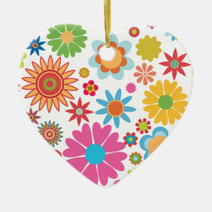 Cœur En Céramique Ornement floral de coeur