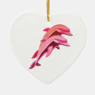 Cœur En Céramique Ornement rose de dauphins