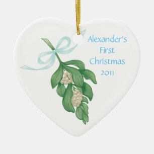 Cœur En Céramique Premier ornement de Christmas~Mistletoe du bébé