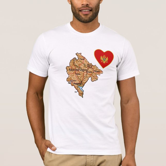 Coeur et carte du drapeau monténégrin T-shirt (Devant)