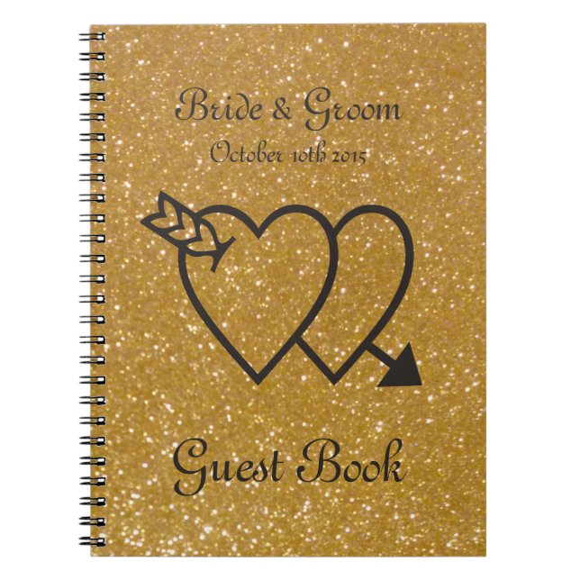 Coeur et flèche du livre d'invité de mariage d'or (Devant)