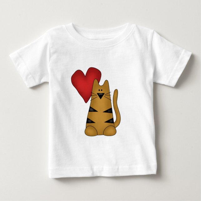 Coeur et T-shirts et cadeaux rayés de chat (Devant)