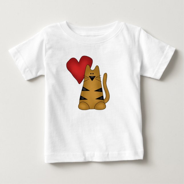 Coeur et T-shirts et cadeaux rayés de chat (Devant)
