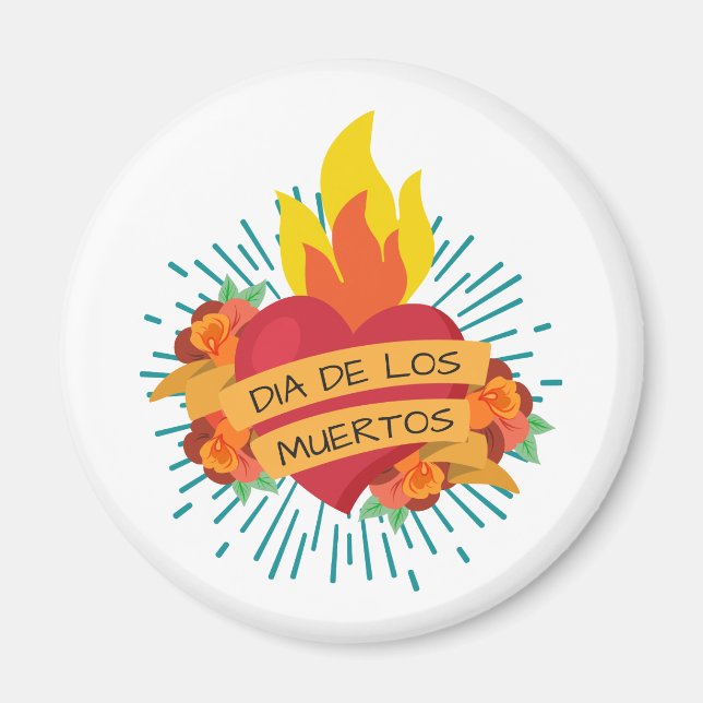 Coeur flamboyant Dia de los Muertos | Magnet (Devant)