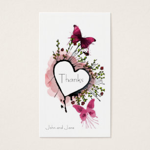 Coeur, fleurs et papillons Carte de remerciements