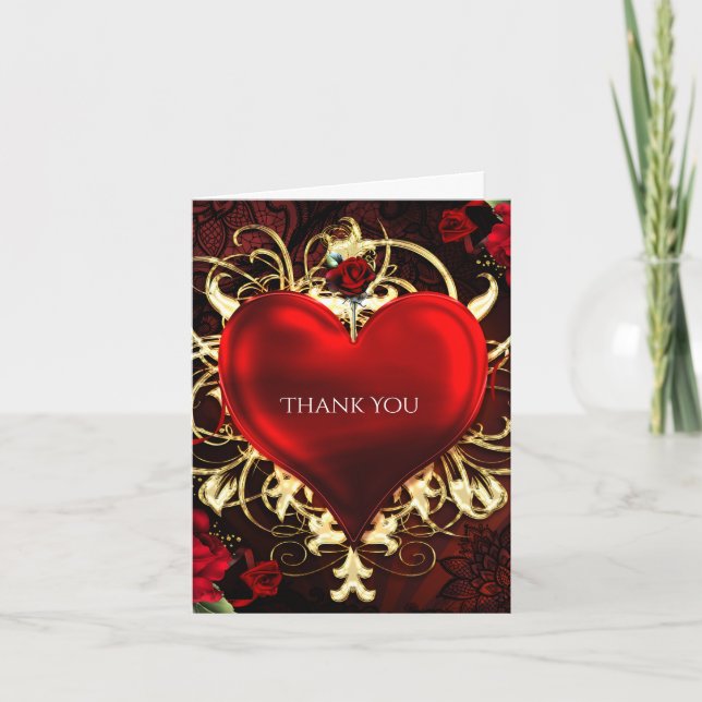 Coeur floral ornemental Noir Rouge & Merci or (Devant)