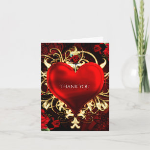 Coeur floral ornemental Noir Rouge & Merci or