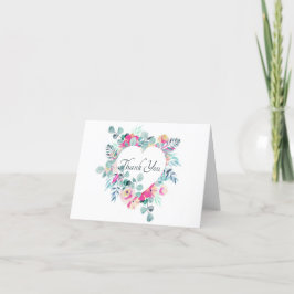 Coeur floral rose de l'aquarelle carte de remercie