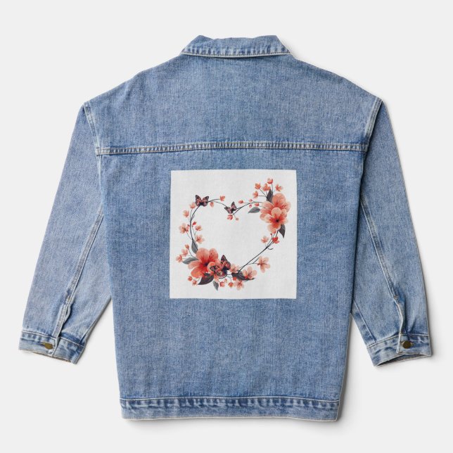 Coeur Flower Femme Mode Denim Veste (Verso)