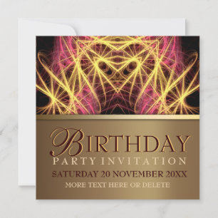 Coeur fractal rose+or Invitation fête d'anniversai