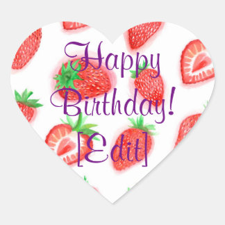 Cœur Fraises aquarelle - Joyeux Sticker d'anniversaire