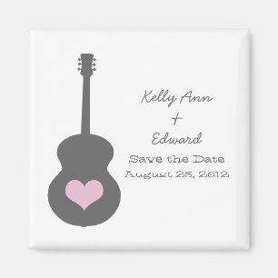 Coeur guitare gris/rose Économisez la date Magnet