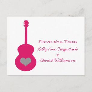 Coeur guitare rose/gris Enregistrer la date Carte 