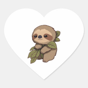 Cœur Happy Sloth Dessin Sticker feuille