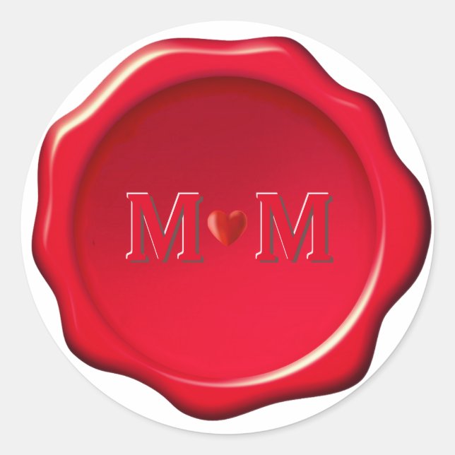 Coeur & Initiales sur Stickers Sceau de cire rouge (Devant)