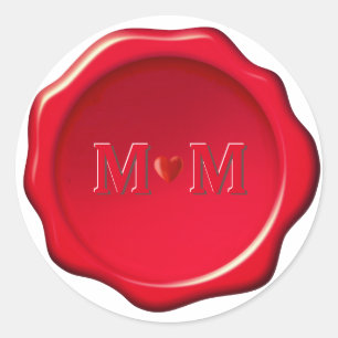 Coeur & Initiales sur Stickers Sceau de cire rouge