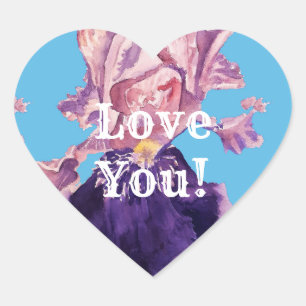 Cœur Iris Watercolor fleurs floral Love Sticker Set