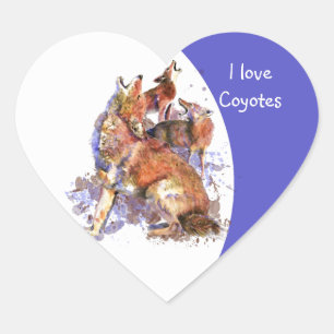 Cœur "J'aime Coyotes, Animal avec Sticker Coeur de Coeu