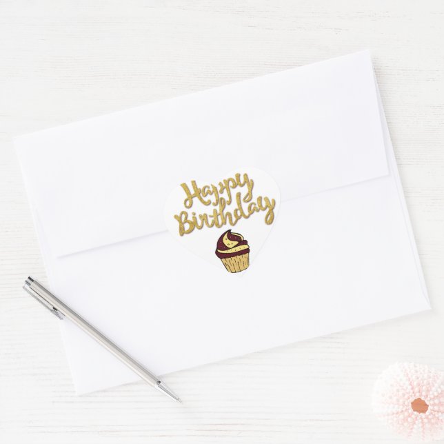 Cœur Joyeux Anniversaire Cupcake Coeur Sticker (Enveloppe)