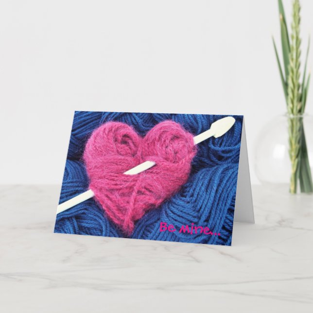 Coeur laine mignonne avec tricot aiguille carte de (Devant)