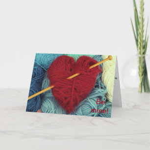 Coeur laine mignonne avec tricot aiguille carte de
