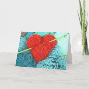 Coeur laine mignonne avec tricot aiguille carte de