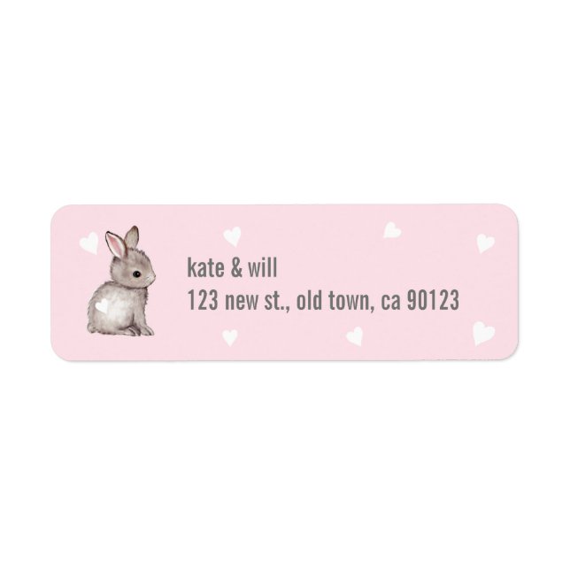 Coeur lapin rose Étiquettes d'adresse de retour (Devant)
