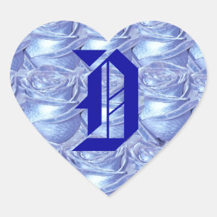 Cœur LETTRE MONOGRAPHIQUE D Sticker Rose Bleu