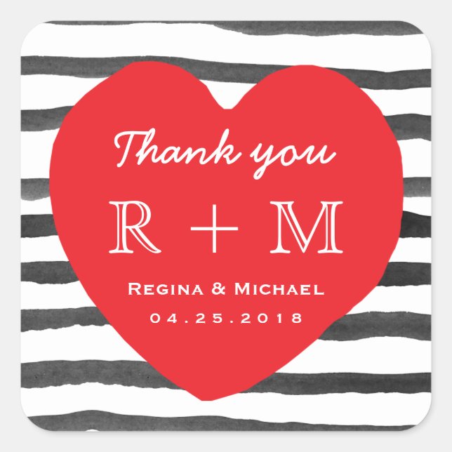 Coeur Love Stripe Motif Mariage Favor Sticker (Devant)