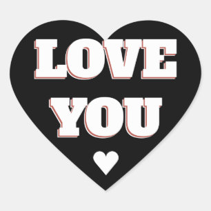 Cœur Love You Black and White Heart Wedding Sticker