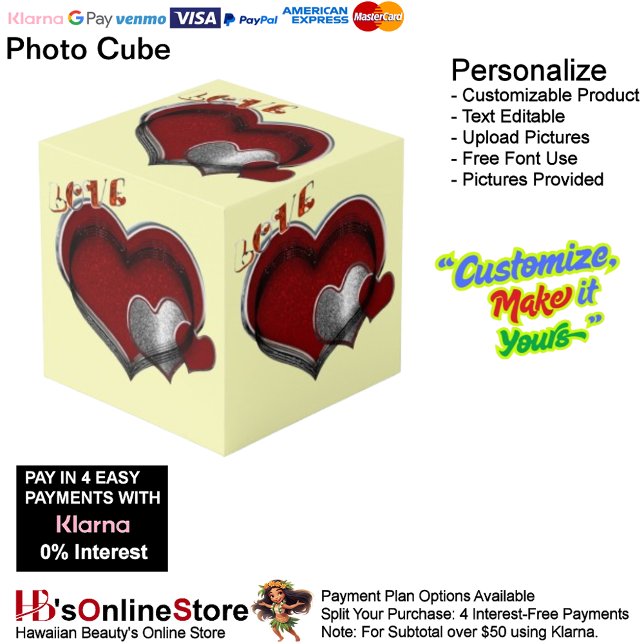 Coeur magique Cube photo jaune (Love Heart Red Silver with Yellow Background Cube.)