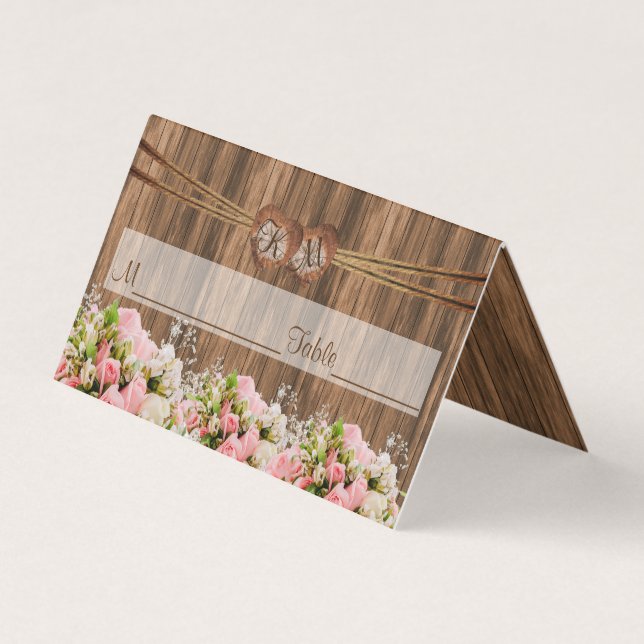Coeur monogramme avec roses roses| Cartes (Devant)