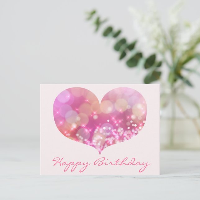 Cœur Pailleté Rose | Carte d'anniversaire (Debout devant)