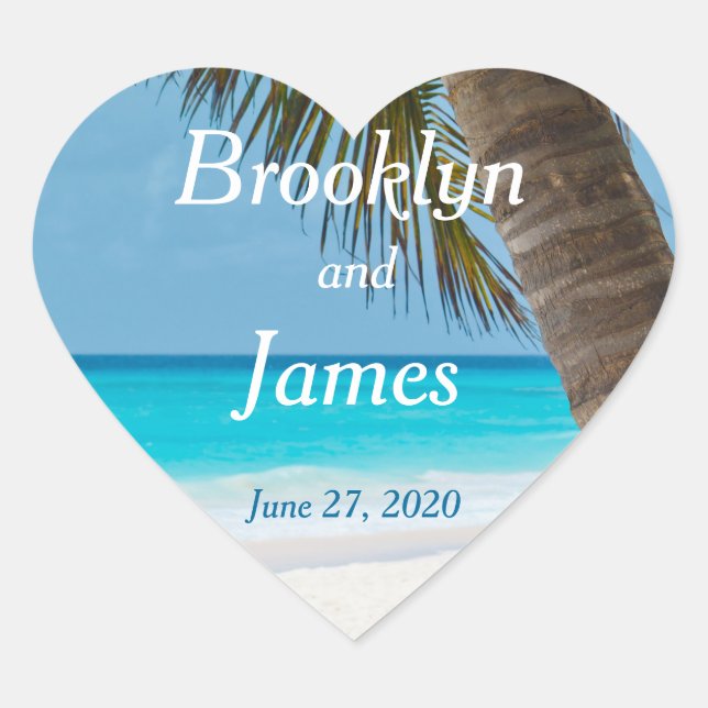 Coeur Palmiers Sur Plage Stickers Mariage (Devant)