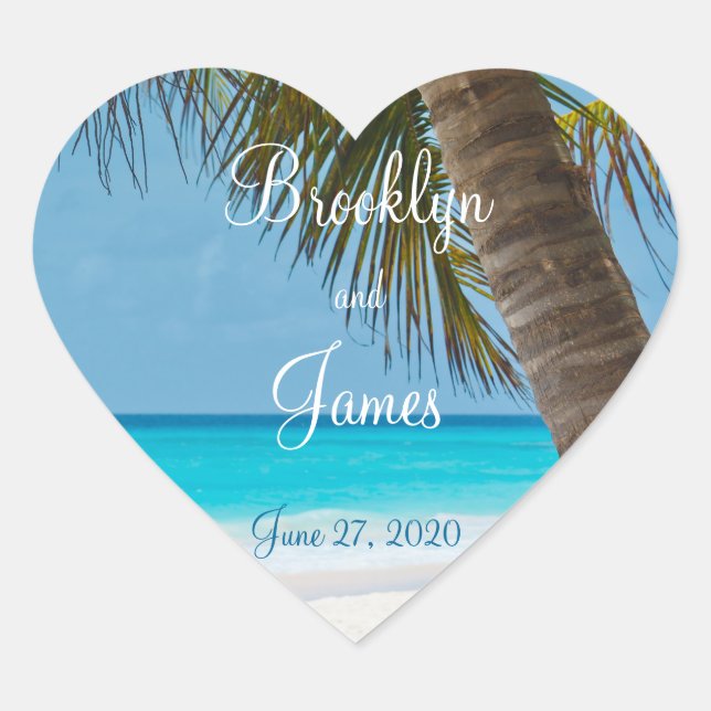 Coeur Palmiers Sur Plage Stickers Mariage (Devant)