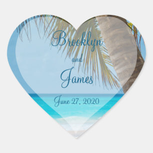 Coeur Palmiers Sur Plage Stickers Mariage