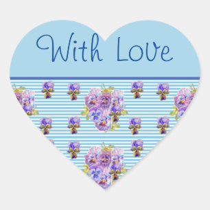 Cœur Pansy Flower Bleu Frappe floral avec Sticker d'amo