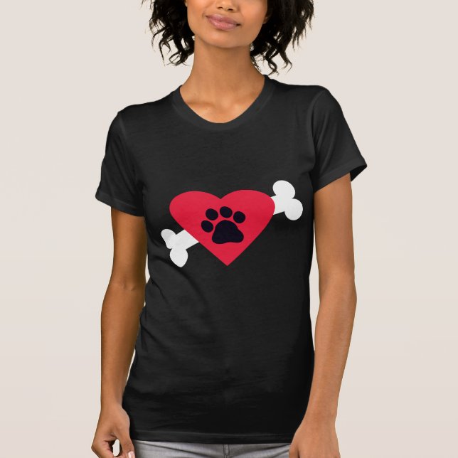 Coeur, Pawprint et T-shirt de conception d'os (Devant)