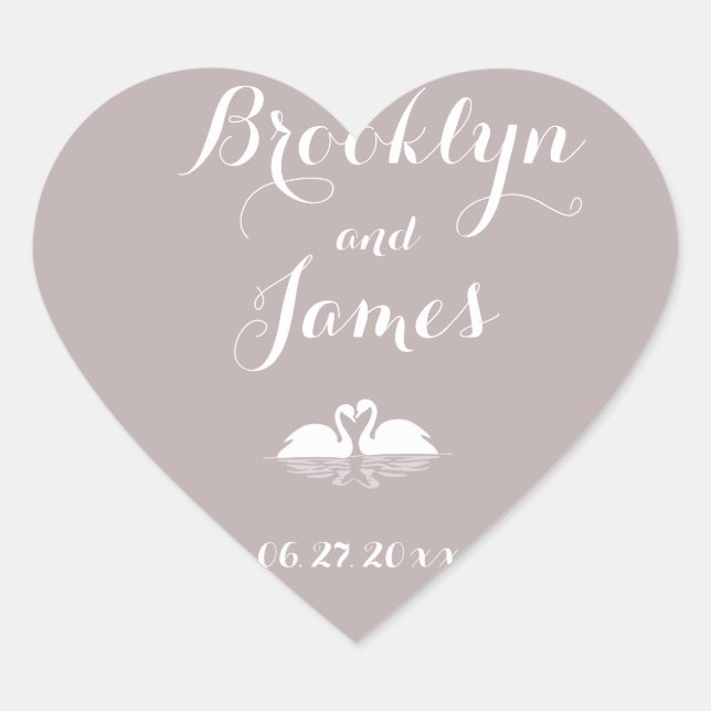 Coeur personnalisé Élégant Gris Mariage Stickers S (Devant)