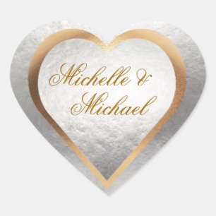 Cœur Personnaliser Mariage Gold Silver Coeur Sticker