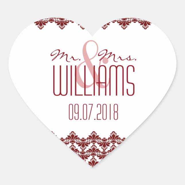 Cœur PH&D Mariage Sticker Coeur Bourgogne 2 Damas (Devant)