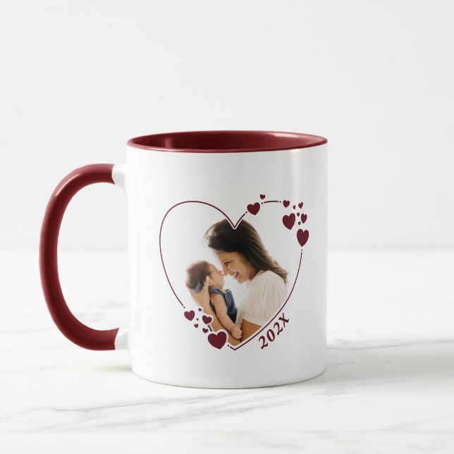 Coeur photo cadre Mug Maroon (Gauche)