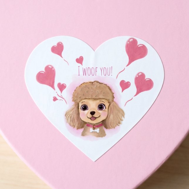 Cœur Poodle Gift Wrap Sticker • Valentine I Woof You! (Créateur téléchargé)