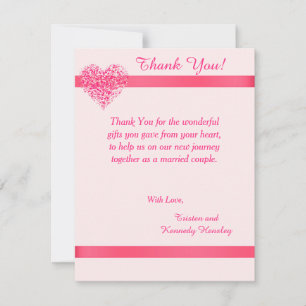Coeur rose 4x5 Carte de remerciements Mariage plat