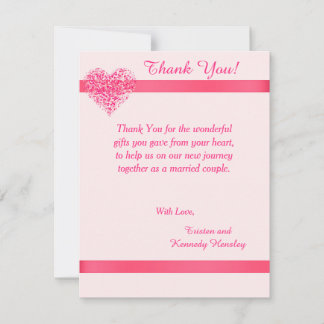 Coeur rose 4x5 Carte de remerciements Mariage plat