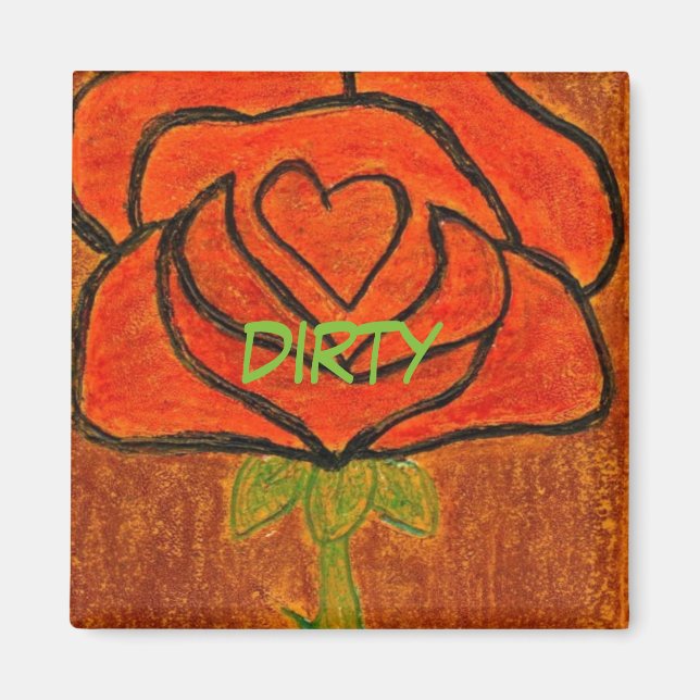 "Coeur Rose #6" Lave-vaisselle sale Magnet d'état (Devant)