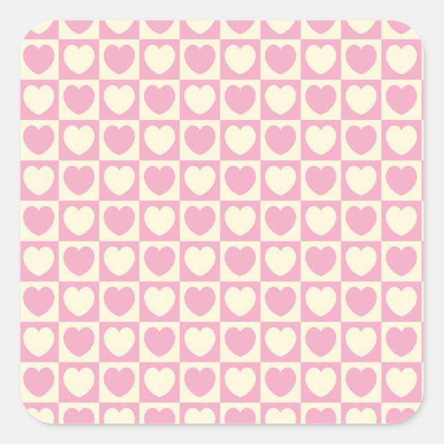 Coeur rose À damiers Sticker Carré (Devant)