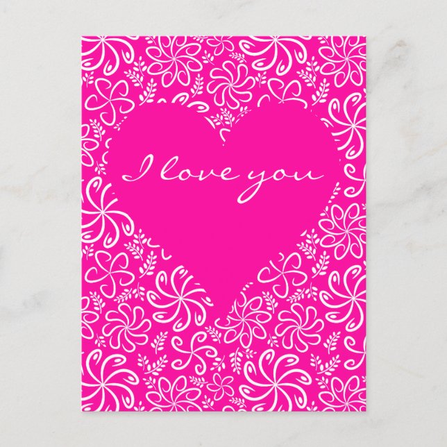 Coeur rose avec fleurs Carte postale (Devant)